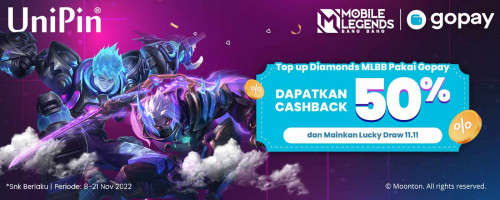 November – Top up Diamonds MLBB di UniPin Pakai GoPay Cashback 50%!